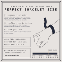Instructional graphic with an illustration showing three steps to find your size for the Fully Iced Out Moissanite Tennis Bracelet: 1) Measure your wrist, 2) Check length in inches, 3) Use the sizing table to choose your perfect fit.