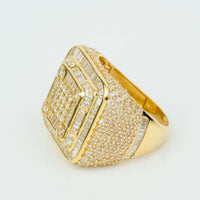 The Square CZ Gold Ring - 10k Solid Gold features rows of sparkling cubic zirconia and baguette-cut stones, set in a square design and displayed against a plain white background.