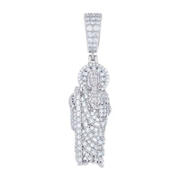 The Silver Baguette Moissanite St. Jude Pendant features Sterling silver with diamond-like moissanite baguettes, detailed religious figure design, and a textured bail for easy chain attachment.