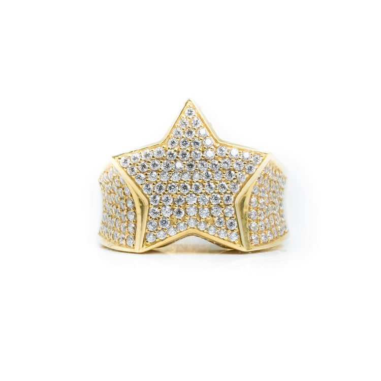 The Star Men's Ring - 14k Gold features a bold star design set with sparkling diamonds, making it a standout piece for men's gold ring collections. Shown on a white background.