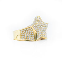 The Star Men's Ring - 14k Gold features a bold, three-dimensional star design adorned with sparkling diamonds on a white background.