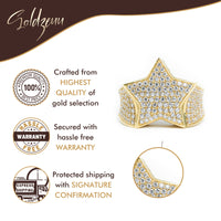 The Star Men's Ring - 14k Gold features a diamond-encrusted gold star design, premium craftsmanship, hassle-free warranty, and secure shipping with signature confirmation.