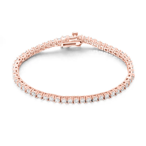 Tennis Bracelet with Moissanite Stones in 14k Rose Gold, stamped for authenticity. Available in 2mm-5mm widths | GOLDZENN 