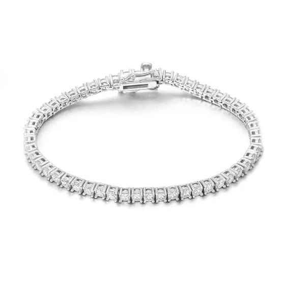 Tennis Bracelet with Moissanite Stones in 14k White Gold, stamped for authenticity. Available in 2mm-5mm widths. | GOLDZENN  