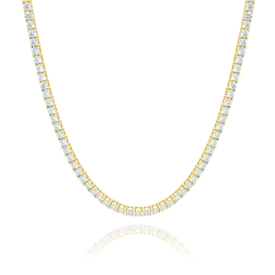 alt=" Brilliant 14k yellow gold moissanite tennis chain set, featuring 18" and 22" chains. VVS clarity moissanite stones. The perfect gold tennis chain set! "