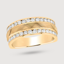  Textured Double Row Diamond Ring Wedding Band in 14 Yellow Gold. Featuring 1ctw Natural Diamonds. | GOLDZENN