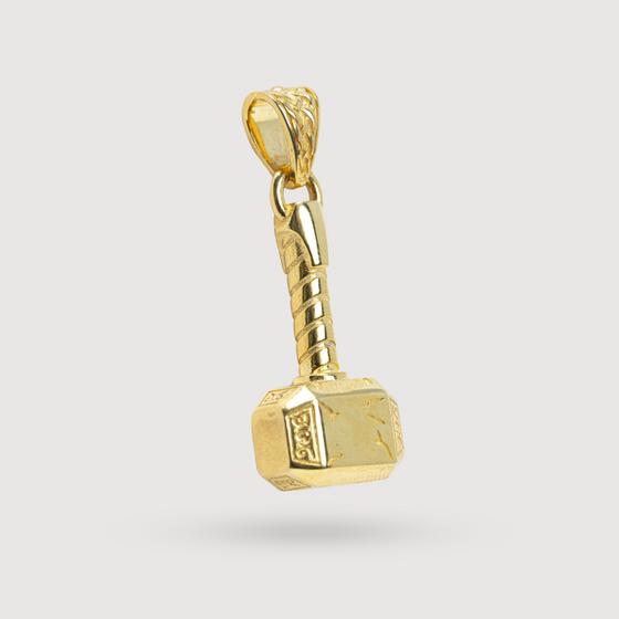 alt=" Own the 14K Solid Gold Hammer Pendant, a bold symbol of power. Handcrafted with precision, this pendant is perfect for adding a touch of luxury. "