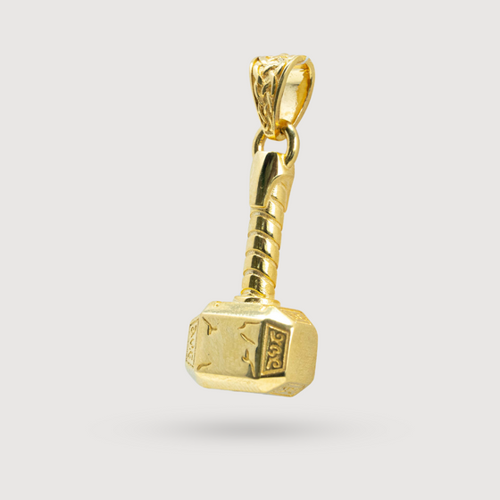 alt=" Own the 14K Solid Gold Hammer Pendant, a bold symbol of power. Handcrafted with precision, this pendant is perfect for adding a touch of luxury. "