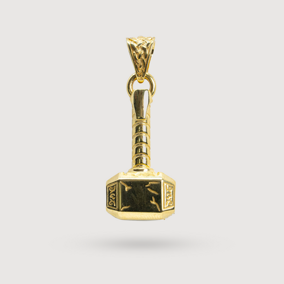 alt=" Own the 14K Solid Gold Hammer Pendant, a bold symbol of power. Handcrafted with precision, this pendant is perfect for adding a touch of luxury. "