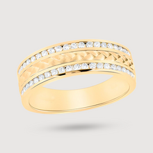  Unity Braid Diamond Men's Wedding Band in 14k Yellow Gold. Featuring 2-Rows (top and bottom) 1/2ctw Natural Round Diamonds. | GOLDZENN 