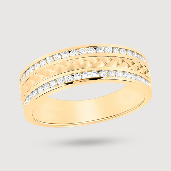 Unity Braid Diamond Men's Wedding Band in 14k Yellow Gold. Featuring 2-Rows (top and bottom) 1/2ctw Natural Round Diamonds. | GOLDZENN 