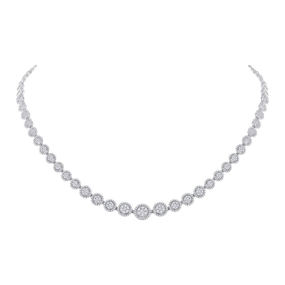 3CTW Round Diamond Graduated Halo Tennis Ladies Necklace -  14K White Gold