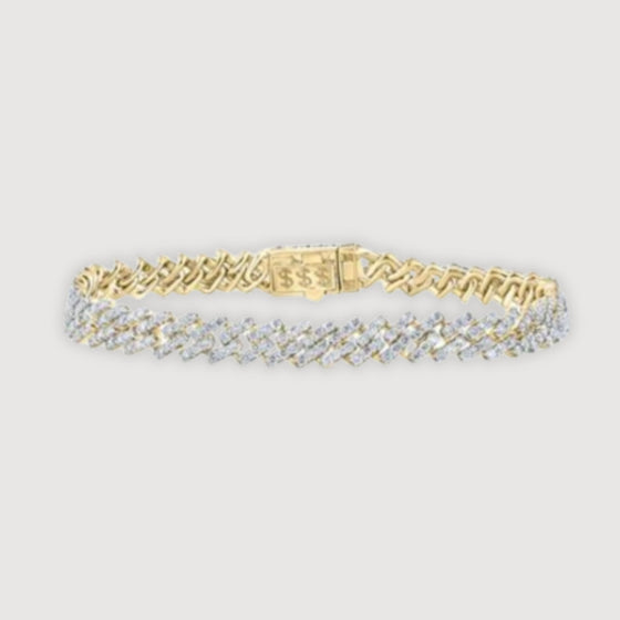 7-5/8CTW Round Diamond Straight  Cuban Link Bracelet- 14K Gold