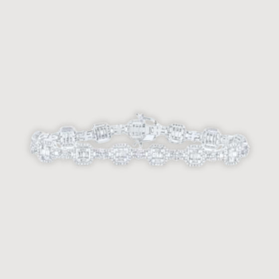 3CTW Baguette Diamond Square Link Bracelet- 14K White Gold