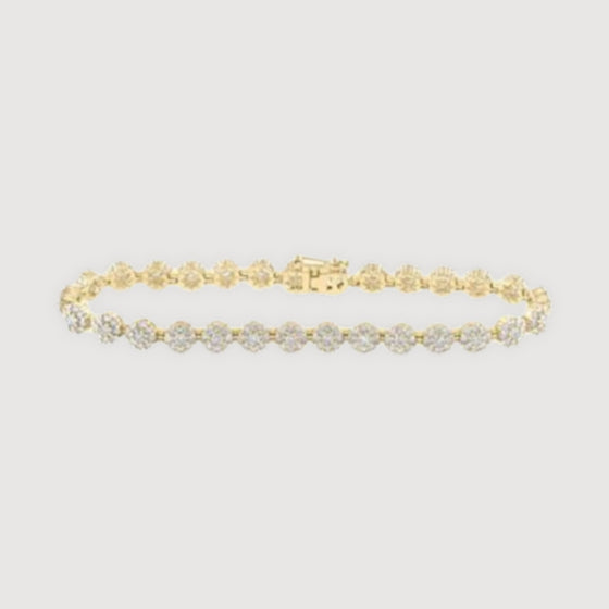 3-7/8CTW Round Diamond Flower Cluster Link Bracelet- 10K Yellow Gold