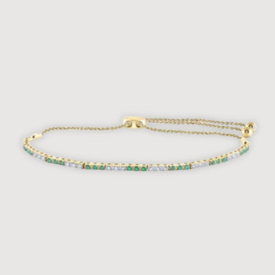 3/4CTW Round Emerald Diamond Bolo Bracelet- 14K Gold