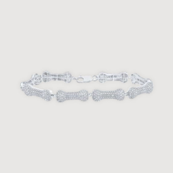 5-1/4CTW Round Diamond Dog Bone Ladies Fashion Bracelet- 10K White Gold