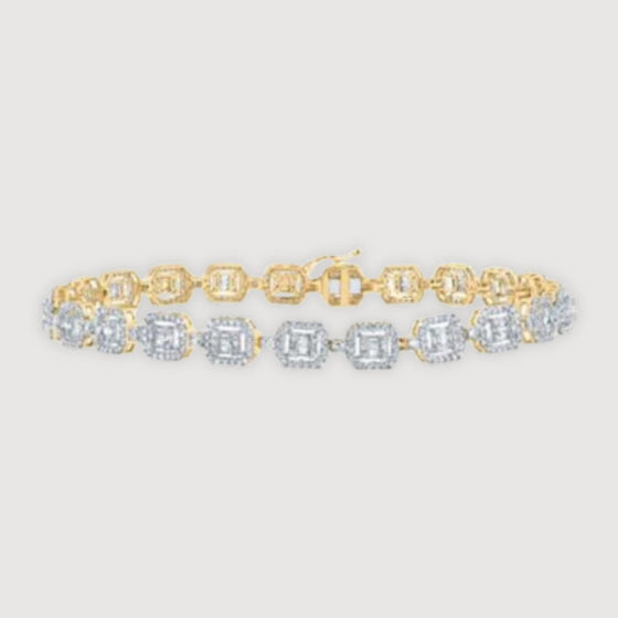 4CTW Baguette Diamond Square Link  Bracelet- 10K Yellow Gold