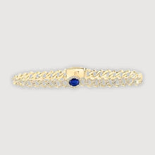  4-1/5CTW Oval Blue Sapphire Diamond 8mm Cuban Link Bracelet- 10K Yellow Gold