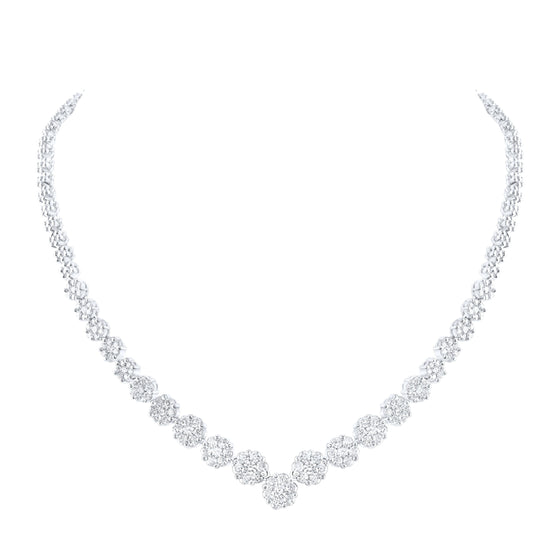 5CTW Diamond Fashion Flower Ladies Necklace - 17" 14K White Gold