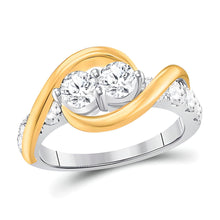  1-1/2CTW Round Diamond 2 Stone Bridal Engagement Wedding Ring- 14K Two Tone Gold