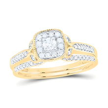  1/3CTW Diamond Cushion Single Halo Engagement Wedding Ring Set- 14K Yellow Gold