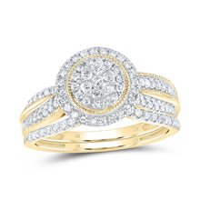  1/2CTW Diamond Round Double Halo Bridal Wedding Engagement Ring - 10K Yellow Gold
