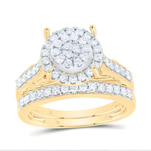  7/8CTW Diamond Round Double Halo Bridal Engagement Wedding Ring Set- 14K Yellow Gold
