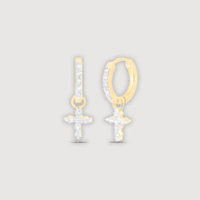  1/8CTW Round Diamond Cross Hoop Dangle Earrings - 10K Yellow Gold