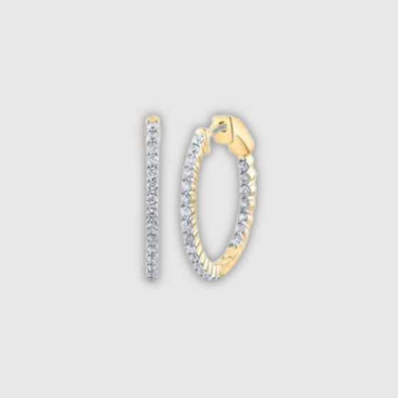 1CTW Round Diamond Inside Outside Hoop Earrings - 10K Yellow Gold