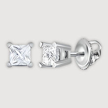  1/5CTW Princess Diamond Solitaire Stud Earrings - 14k White Gold