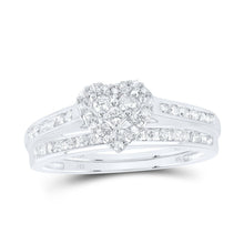  1/2CTW Diamond Heart Halo Bridal Wedding Engagement Ring Set - 14K White Gold