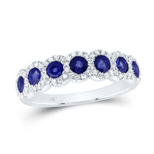  1-1/4CTW Round Blue Sapphire Diamond Anniversary Wedding Engagement Ring Band - 14K White Gold
