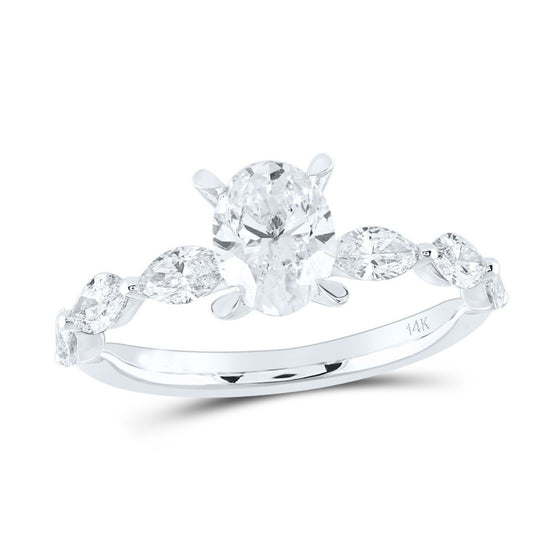 1-3/4CTW Oval Diamond Solitaire Bridal Wedding Engagement Ring Set- 14K White Gold