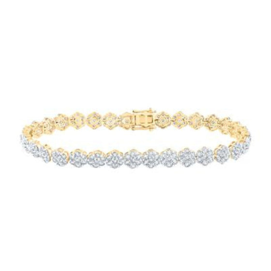 11-1/2CTW Round Diamond Cluster Bracelet- 14K Yellow Gold