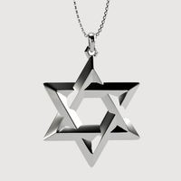 A 14k Gold Star of David Pendant with a modern, interlocking design hangs from a delicate chain on a light gray background—a striking piece of Jewish jewelry blending tradition with contemporary elegance.