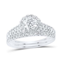  1-1/2CTW Round Diamond Halo Bridal Wedding Engagement Ring Set- 14K White Gold