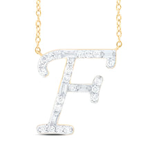  1/5CTW Diamond Initial "F" Fashion Baguette Necklace - 18" 10K Yellow Gold