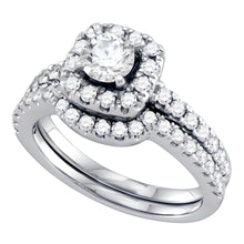  1-1/3CTW Round Diamond Halo Bridal Engagement Wedding Ring Set- 14K White Gold