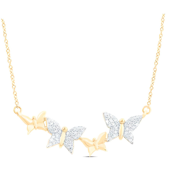 1/4CTW Diamond CN Fashion Butterfly Necklace - 18" 10K Yellow Gold