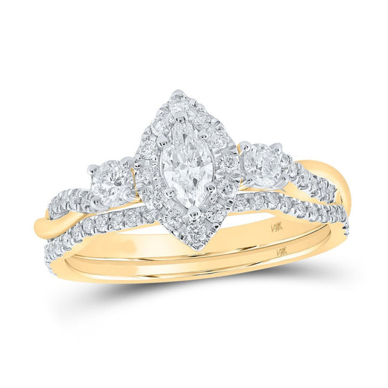 3/4CTW Marquise Diamond Halo Bridal Wedding Engagement Ring - 14K Yellow Gold