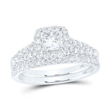  1-1/2CTW Princess Diamond Halo Bridal Wedding Engagement Ring Set- 14K White Gold