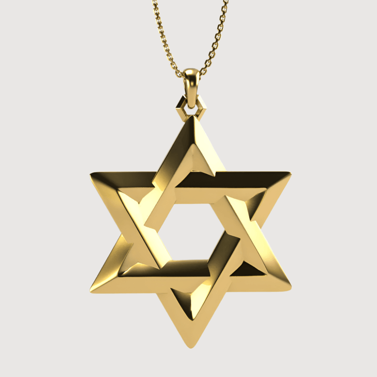 The 14k Gold Star of David Pendant is a stunning piece of Jewish jewelry, showcased on a delicate chain against a light background.
