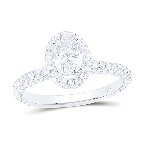 1-3/4CTW Oval Diamond Solitaire Bridal Wedding Engagement Ring Set- 14K White Gold