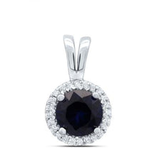  1/10CTW Round Diamond and Lab Blue Sapphire Solitaire Fashion Women's Pendant -Sterling Silver