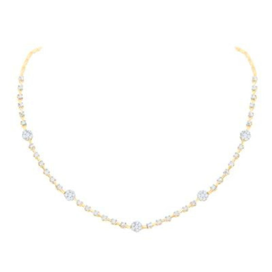 2CTW Round Diamond 16- Inch Flower Cluster Fashion Ladies Necklace -  14K Gold