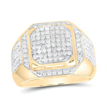  1-1/2CTW Round Diamond Square Elevated Cluster Men's Ring - 10k Yellow Gold