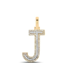  1/4CTW Round Diamond "J" Initial Letter Pendant  - 10k Two Tone Yellow/White Gold