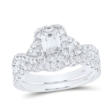  1-1/2CTW Emerald Diamond Halo Bridal Engagement Wedding Ring Set- 14K White Gold