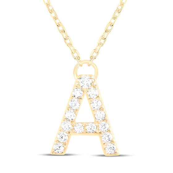 1/5CTW Diamond Ana M Initial "A" Fashion Necklace - 16 " Yellow Gold